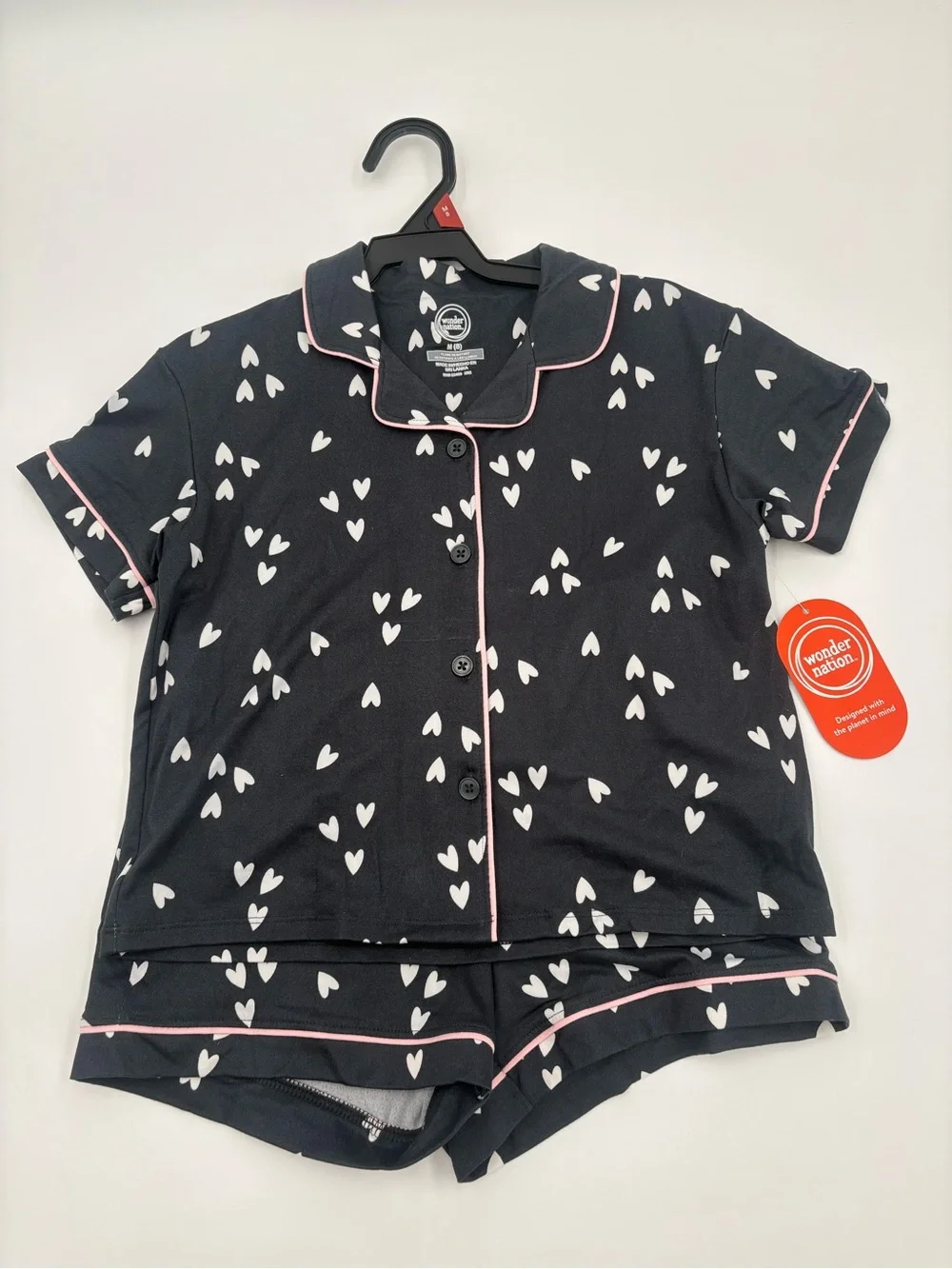 Wonder Nation Girls Size 8 Heart Pajama Short Set‎ NWT Black Pink